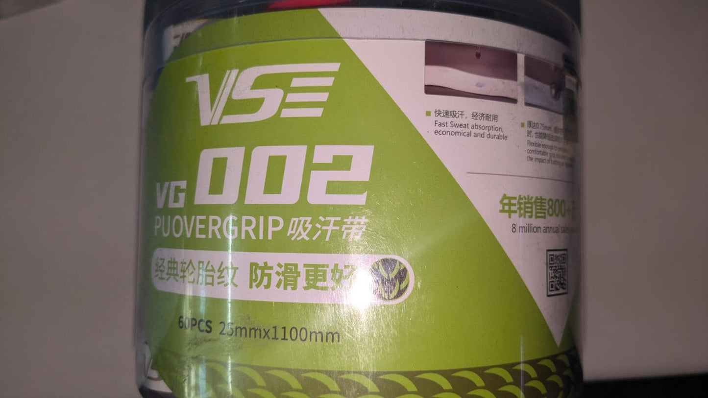 VS BADMINTON PU - OVERGRIP (CUSHION BOUND) - PACK OF 6 - ASSORTED COLOURS