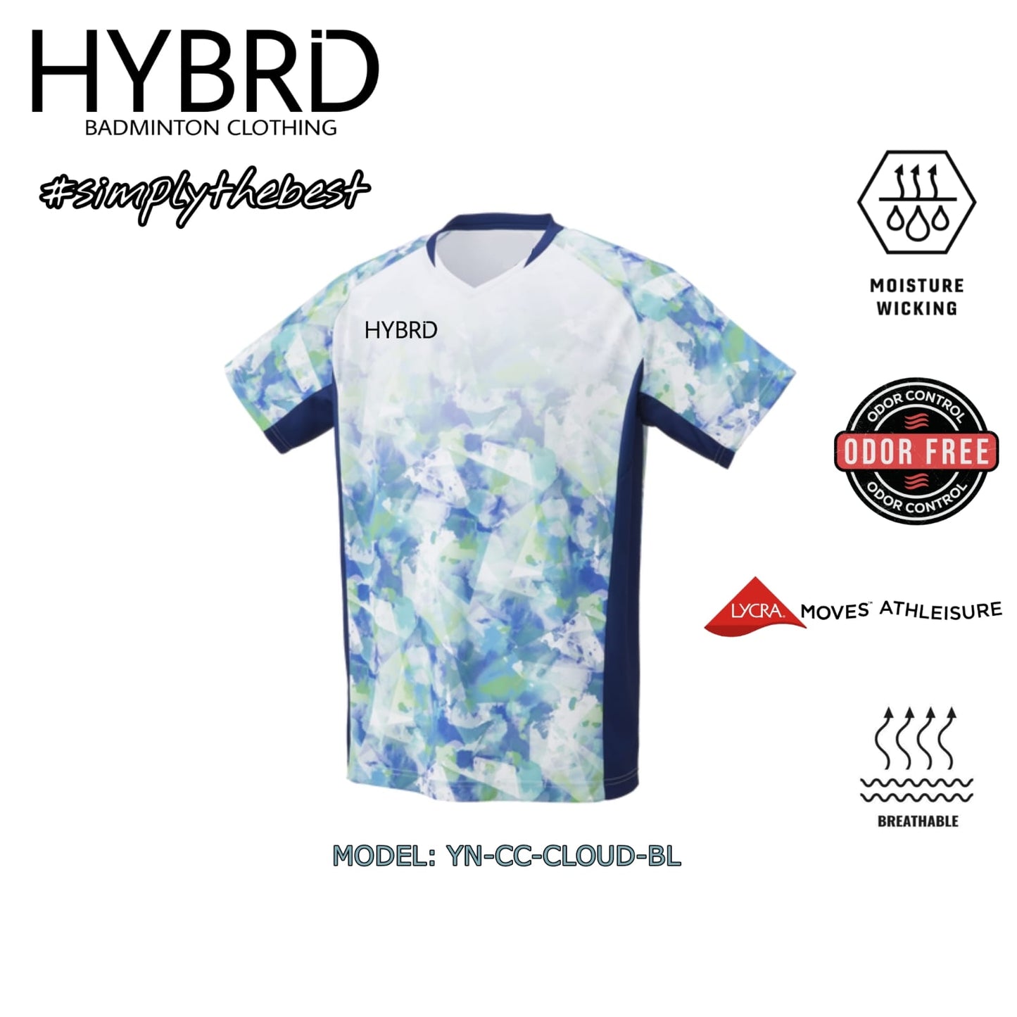 Hybrid Badminton Crew Neck Tournament Tshirt - Cloud Blue