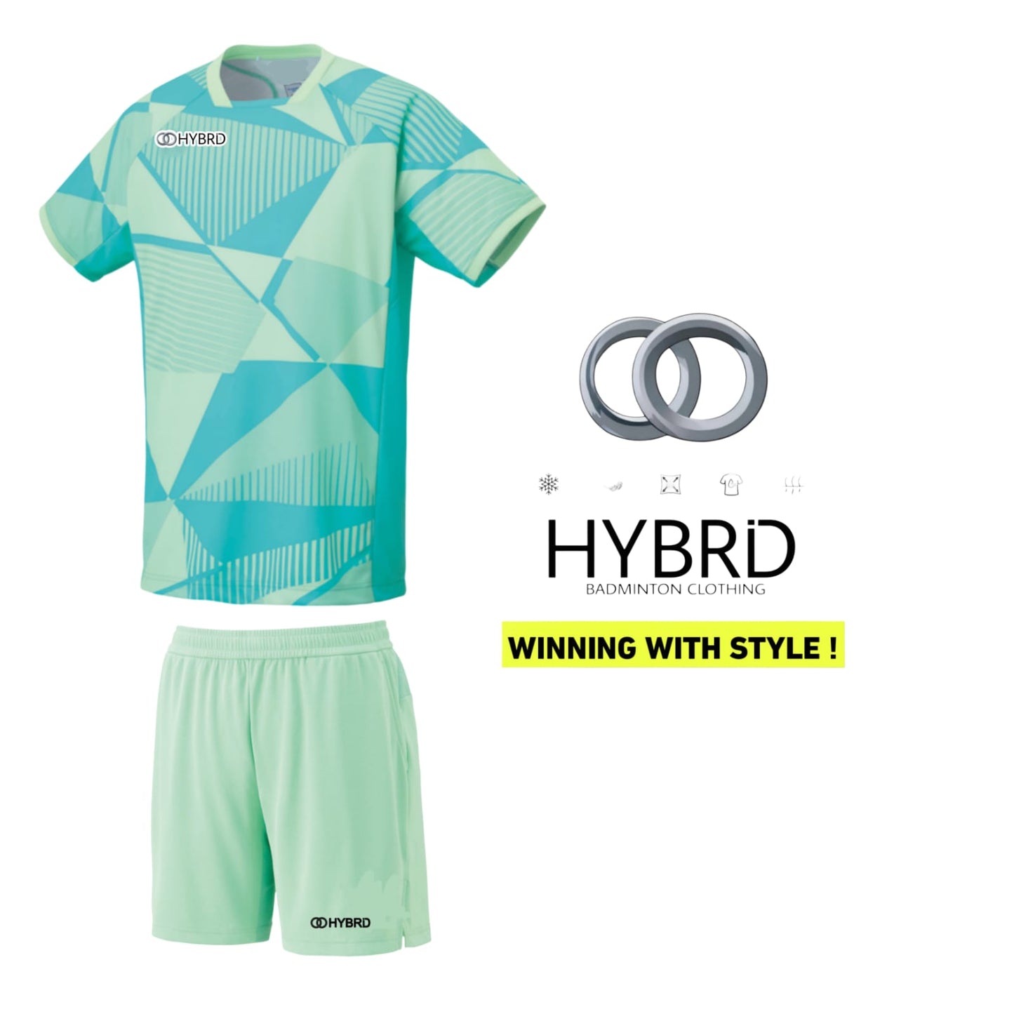 Hybrid Badminton Crew Neck Tournament Tshirt & Shorts Combo - CLEAR MINT
