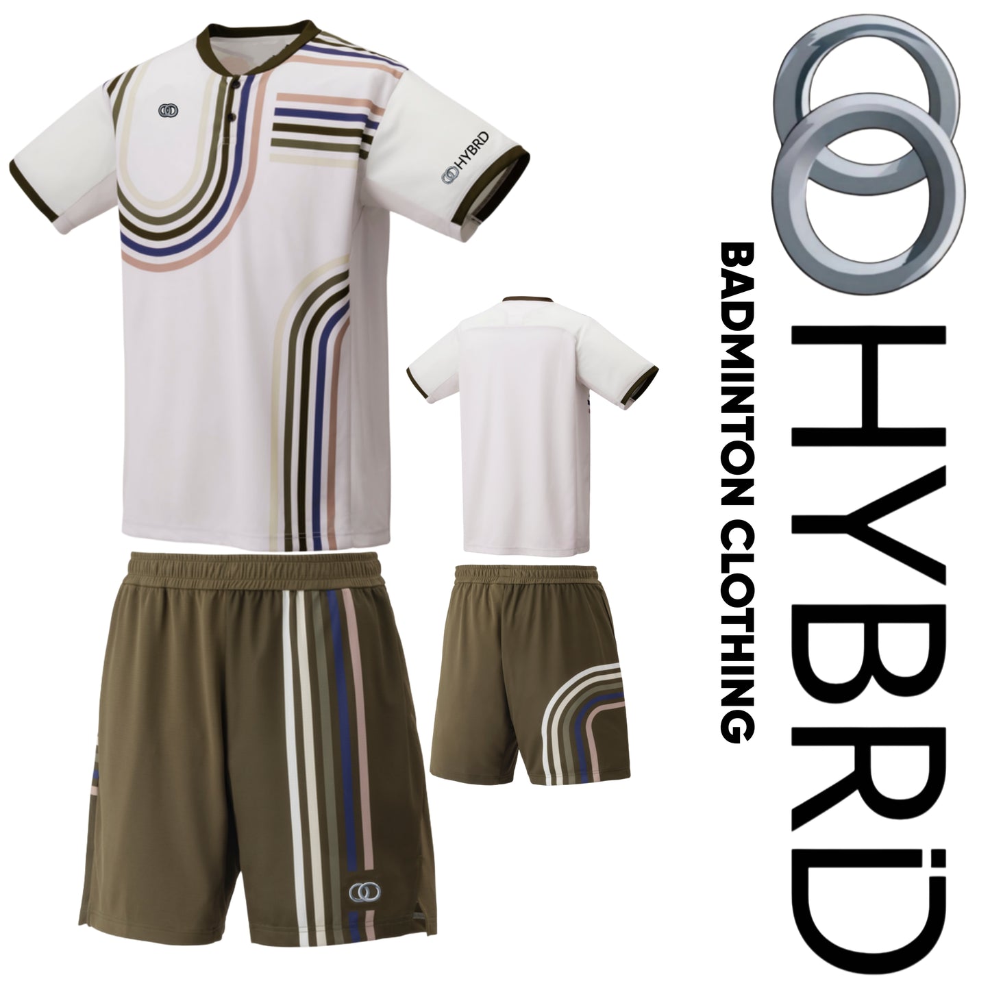 Hybrid Badminton Chinese Round Neck Tournament Tshirt - White/ Brownish Green