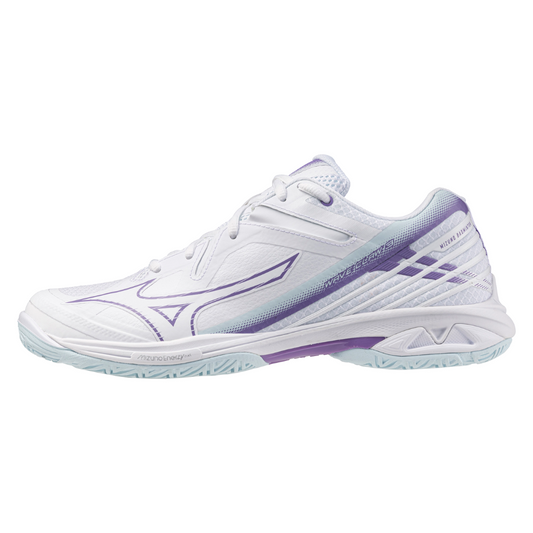 MIZUNO WAVE CLAW 3 UNISEX BADMINTON SHOES - WHITE / PAISLEY PURPLE / COOLING SPRAY