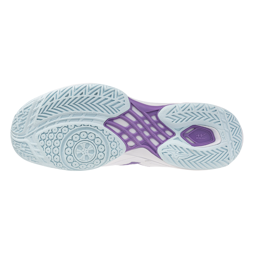 MIZUNO WAVE CLAW 3 UNISEX BADMINTON SHOES - WHITE / PAISLEY PURPLE / COOLING SPRAY