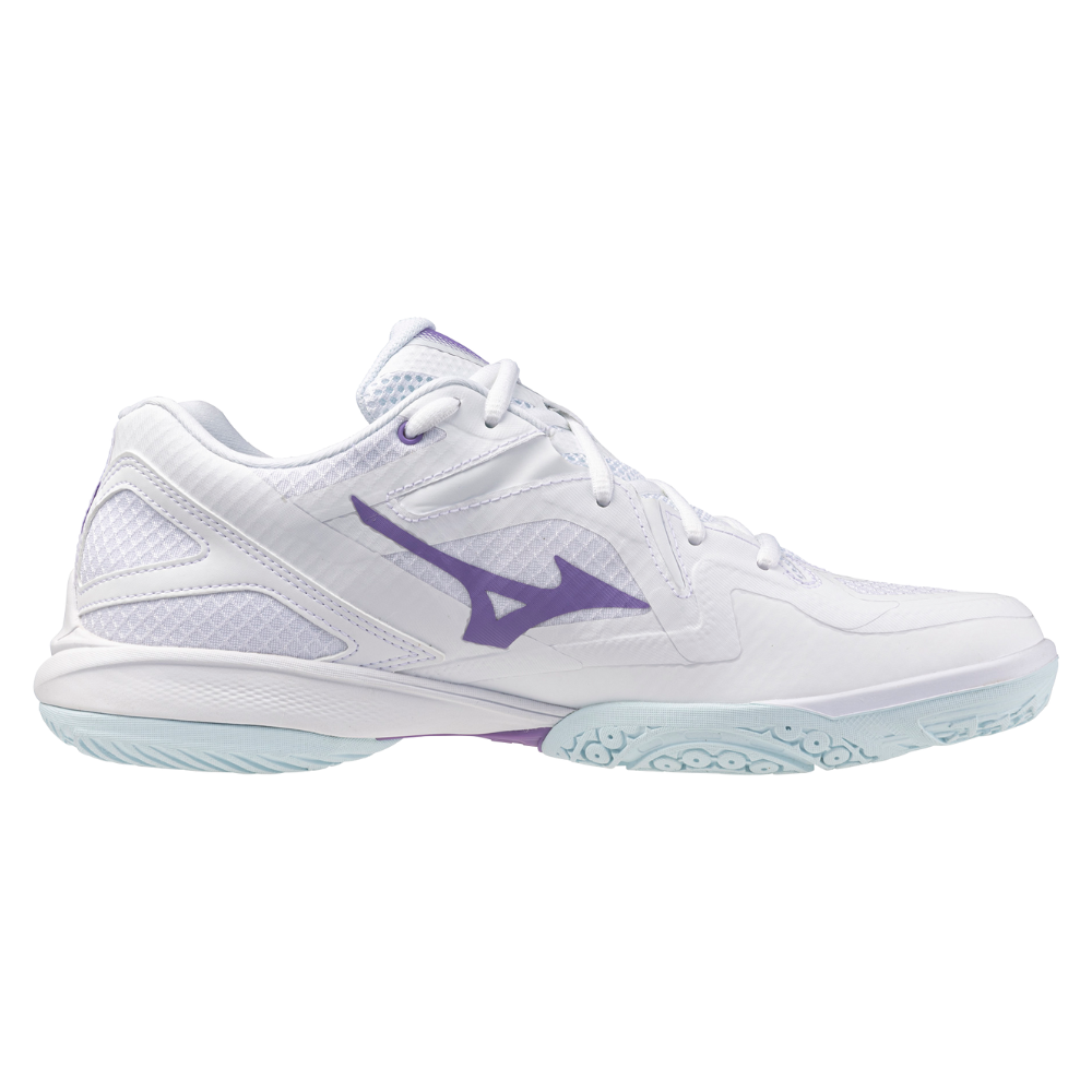 MIZUNO WAVE CLAW 3 UNISEX BADMINTON SHOES - WHITE / PAISLEY PURPLE / COOLING SPRAY