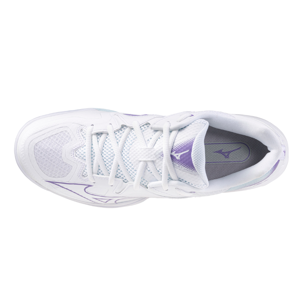 MIZUNO WAVE CLAW 3 UNISEX BADMINTON SHOES - WHITE / PAISLEY PURPLE / COOLING SPRAY