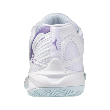 MIZUNO WAVE CLAW 3 UNISEX BADMINTON SHOES - WHITE / PAISLEY PURPLE / COOLING SPRAY