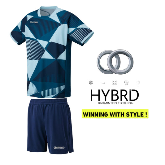 Hybrid Badminton Crew Neck Tournament Tshirt & Shorts Combo - INK BLUE