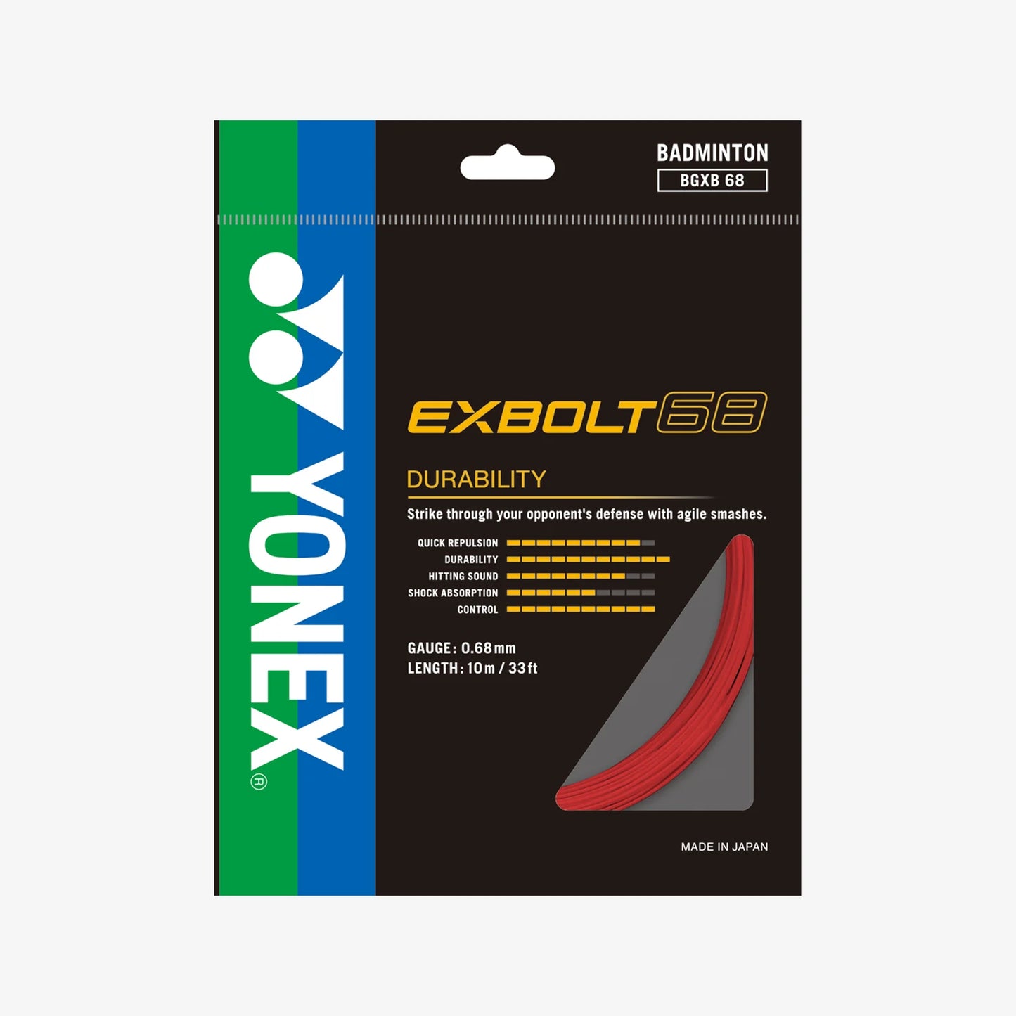 YONEX EXBOLT 68 BADMINTON STRING - POWERFUL SMASH AND DURABILITY WITH THICK GAUGE
