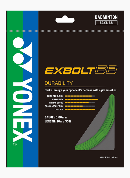 YONEX EXBOLT 68 BADMINTON STRING - POWERFUL SMASH AND DURABILITY WITH THICK GAUGE