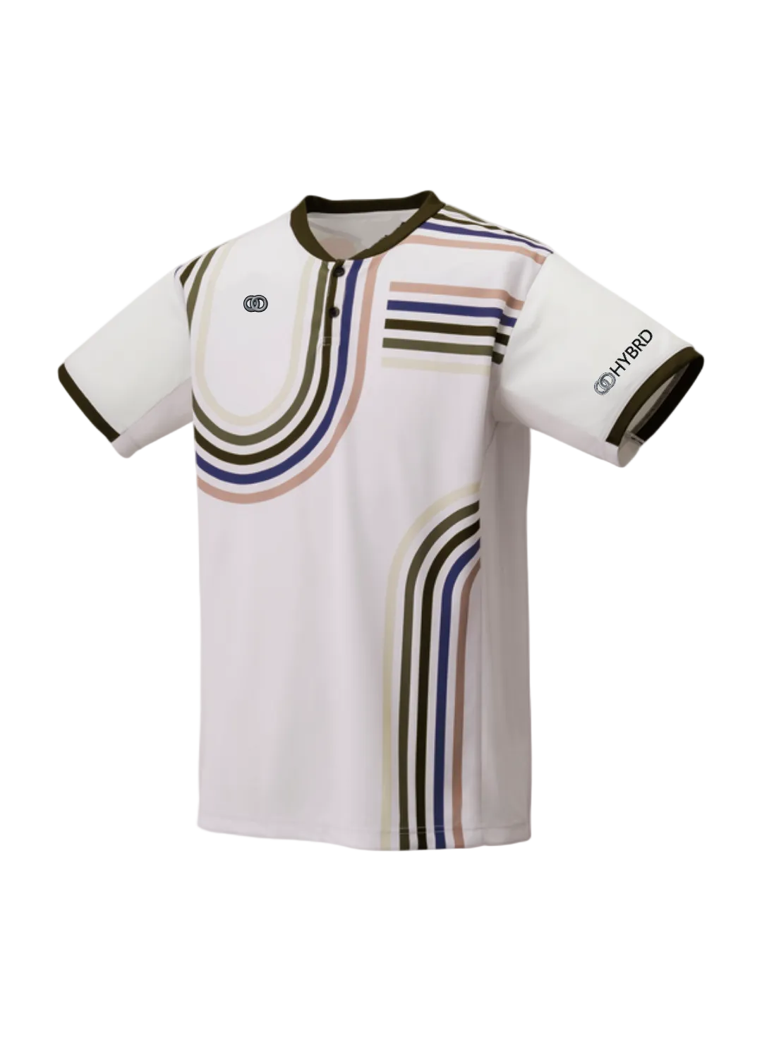 Hybrid Badminton Chinese Round Neck Tournament Tshirt - White/ Brownish Green