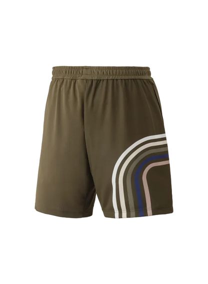 Hybrid Badminton Chinese Round Neck Tournament Tshirt & Shorts Combo - White/ Brownish Green